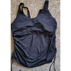 Lands End Women's 20W DDD V-Neck Swim Top BLACK Solid 2X Padded Bra S47